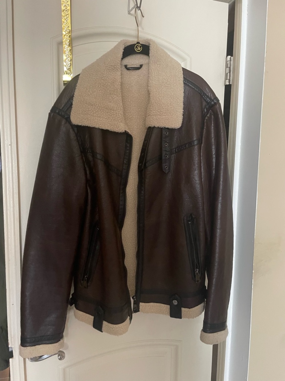 Men's Dark Brown Shearling-Lined Bomber Jacket